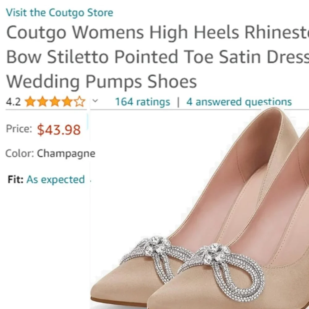 COUTGO Rhinestone Bow Champagne Satin Dress Shoes  🥂 NEW IN BOX!  🥂  Size 7.5 - Picture 10 of 12